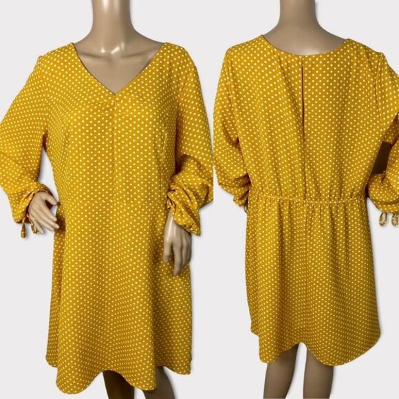 Como Vintage Bohemian Mustard Yellow Polka Dot Summer Dress Size‎ XL Sundress - Picture 2 of 16